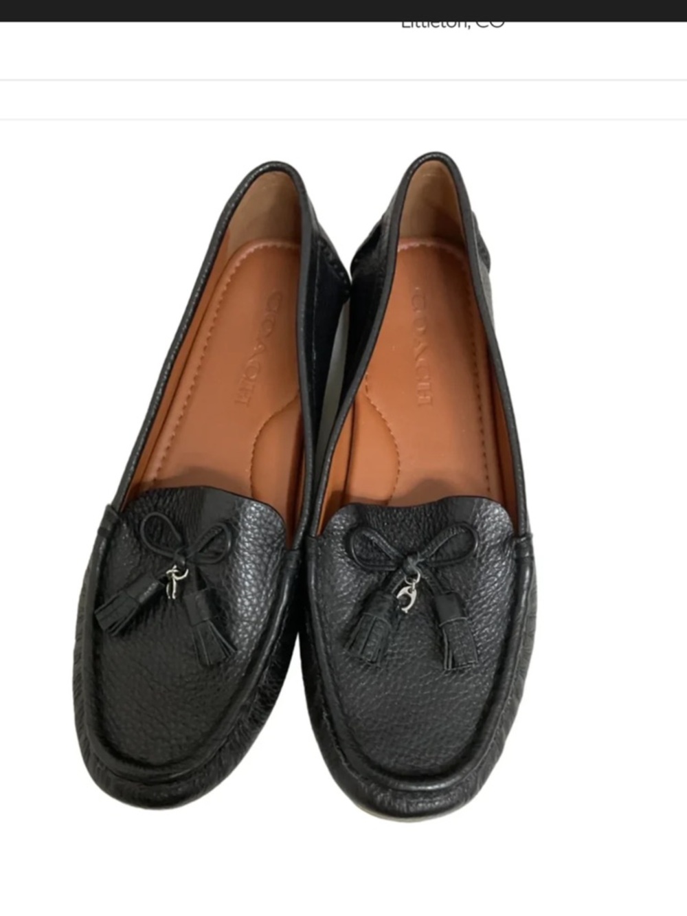 COACH GREENWICH BLACK PEBBLED LEATHER DRIVING LOAFER DECORATIVE “C” LOGO  SZ 5.5